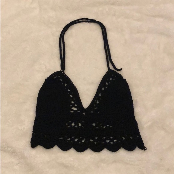 Crochet Black Halter Top - Picture 1 of 3